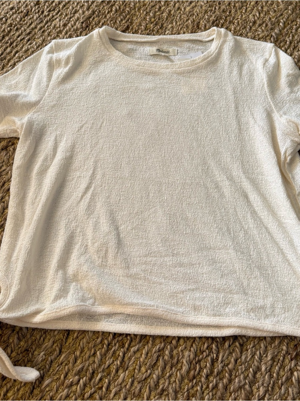 Madewell Women’s Ivory Short Sleeve Top with Ties Size Small NWT
